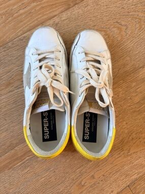 Golden Goose White Sneakers with Yellow Heel Accent